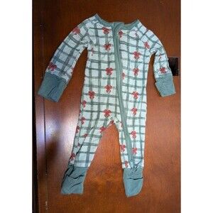 Little One Shop Bamboo Sleeper NB Green Plaid Red Bow Pajamas PJs Unisex Neutral